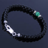 Handmade MenWomen Bracelet Matte Black Onyx Malachite 925 Sterling Silver Clasp DiyNotion BR264