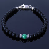 Handmade MenWomen Bracelet Matte Black Onyx Malachite 925 Sterling Silver Clasp DiyNotion BR264