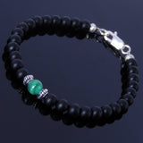Handmade MenWomen Bracelet Matte Black Onyx Malachite 925 Sterling Silver Clasp DiyNotion BR264