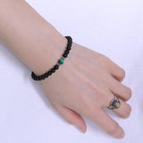 Handmade MenWomen Bracelet Matte Black Onyx Malachite 925 Sterling Silver Clasp DiyNotion BR264