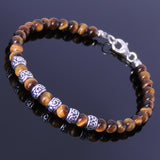 Men's Women Tiger Eye Sterling Silver Bracelet 925 Lucky Beads & Clasp Gemstone DiyNotion Handmade BR183