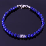 Lapis Sterling Silver Bracelet Gemstone 925 Bead Clasp for Men Women DiyNotion Handmade BR177
