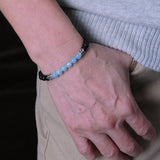 Handmade Men Women Gemstone Bracelet Matte Black Onyx Aquamarine 925 Sterling Silver Spacer DiyNotion BR265