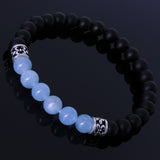 Handmade Men Women Gemstone Bracelet Matte Black Onyx Aquamarine 925 Sterling Silver Spacer DiyNotion BR265