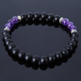 Men's Women Matte Black Onyx Amethyst Sterling Silver Bracelet 925 Spacer Gemstone DiyNotion Handmade BR236
