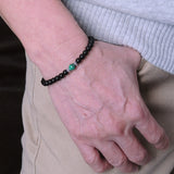 Handmade MenWomen Bracelet Matte Black Onyx Malachite 925 Sterling Silver Clasp DiyNotion BR264