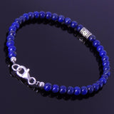 Lapis Sterling Silver Bracelet Gemstone 925 Bead Clasp for Men Women DiyNotion Handmade BR177