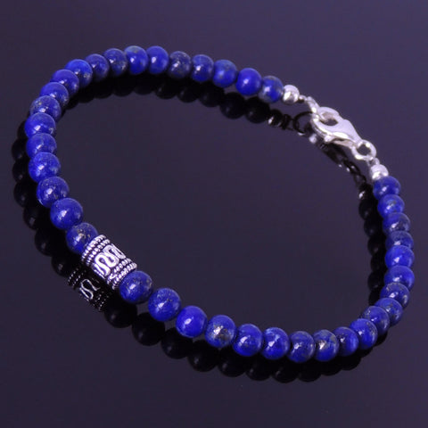 Lapis Sterling Silver Bracelet Gemstone 925 Bead Clasp for Men Women DiyNotion Handmade BR177