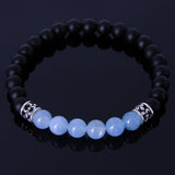 Handmade Men Women Gemstone Bracelet Matte Black Onyx Aquamarine 925 Sterling Silver Spacer DiyNotion BR265