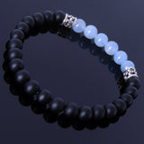 Handmade Men Women Gemstone Bracelet Matte Black Onyx Aquamarine 925 Sterling Silver Spacer DiyNotion BR265