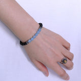Handmade Men Women Gemstone Bracelet Matte Black Onyx Aquamarine 925 Sterling Silver Spacer DiyNotion BR265
