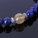 Men's Women Lapis Golden Rutilated Quartz Sterling Silver Bracelet Gemstone 925 Spacers DiyNotion Handmade BR267