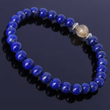 Men's Women Lapis Golden Rutilated Quartz Sterling Silver Bracelet Gemstone 925 Spacers DiyNotion Handmade BR267