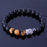 Handmade Men Women Gemstone Bracelet Matte Black Onyx Tiger Eye Hematite 925 Sterling Silver Buddha DiyNotion BR146E