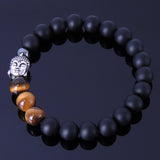Handmade Men Women Gemstone Bracelet Matte Black Onyx Tiger Eye Hematite 925 Sterling Silver Buddha DiyNotion BR146E