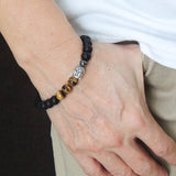 Handmade Men Women Gemstone Bracelet Matte Black Onyx Tiger Eye 925 Steling Silver Buddha DiyNotion BR146