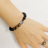 Handmade Men Women Gemstone Bracelet Matte Black Onyx Tiger Eye 925 Steling Silver Buddha DiyNotion BR146