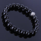 Men's Women Black Obsidian Bracelet Gemstone 925 Sterling Silver Cross Bead DiyNotion BR178
