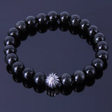 Men's Women Black Obsidian Bracelet Gemstone 925 Sterling Silver Cross Bead DiyNotion BR178