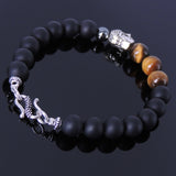 Handmade Men Women Gemstone Bracelet Matte Black Onyx Tiger Eye 925 Steling Silver Buddha DiyNotion BR146