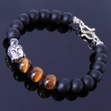 Handmade Men Women Gemstone Bracelet Matte Black Onyx Tiger Eye 925 Steling Silver Buddha DiyNotion BR146