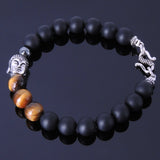 Handmade Men Women Gemstone Bracelet Matte Black Onyx Tiger Eye 925 Steling Silver Buddha DiyNotion BR146