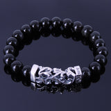 Handmade Men Women Gemstone Bracelet Black Obsidian 925 Sterling Silver Charm DiyNotion BR269