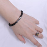 Men's Women Matte Black Onyx Sterling Silver Bracelet Dragon Charm DiyNotion Handmade BR270
