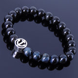 Men's Women Black Obsidian Blue Tiger Eye Sterling Silver Bracelet 925 Anchor Sailor Gemstone DiyNotion Handmade BR271