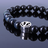 Men's Women Black Obsidian Blue Tiger Eye Sterling Silver Bracelet 925 Anchor Sailor Gemstone DiyNotion Handmade BR271