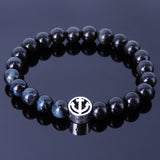 Men's Women Black Obsidian Blue Tiger Eye Sterling Silver Bracelet 925 Anchor Sailor Gemstone DiyNotion Handmade BR271