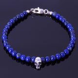 Handmade Men Women Gemstone Bracelet Lapis Lazuli 925 Stamped Sterling Silver Skull Clasp DiyNotion BR272