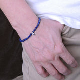 Handmade Men Women Gemstone Bracelet Lapis Lazuli 925 Stamped Sterling Silver Skull Clasp DiyNotion BR272