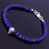 Handmade Men Women Gemstone Bracelet Lapis Lazuli 925 Stamped Sterling Silver Skull Clasp DiyNotion BR272