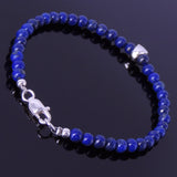 Handmade Men Women Gemstone Bracelet Lapis Lazuli 925 Stamped Sterling Silver Skull Clasp DiyNotion BR272