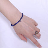 Handmade Men Women Gemstone Bracelet Lapis Lazuli 925 Stamped Sterling Silver Skull Clasp DiyNotion BR272