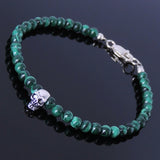 Handmade Men Women Gemstone Bracelet Malachite 925 Sterling Silver Skull Clasp DiyNotion BR273
