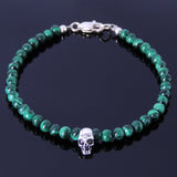 Handmade Men Women Gemstone Bracelet Malachite 925 Sterling Silver Skull Clasp DiyNotion BR273