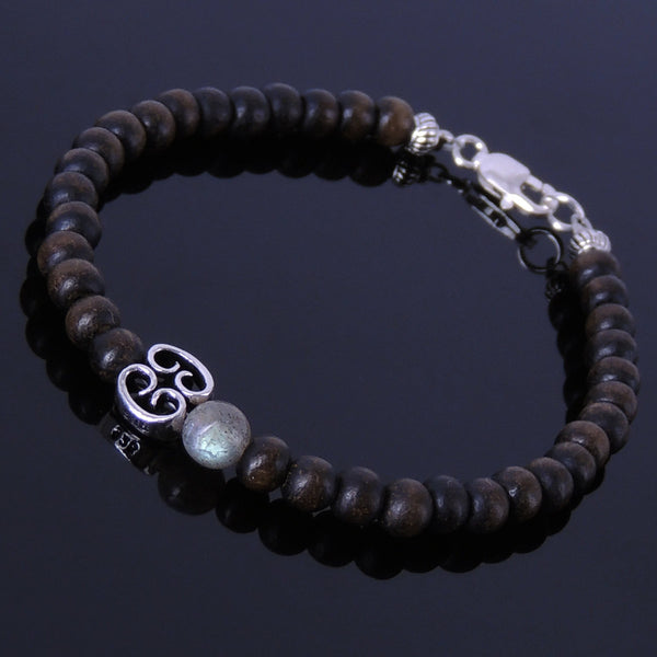 Men's Women Agarwood Labradorite Sterling Silver Bracelet 925 Bead & Clasp DiyNotion Handmade BR220