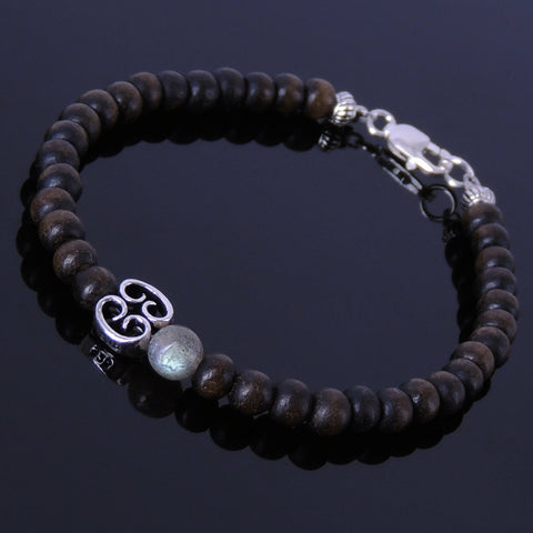 Men's Women Agarwood Labradorite Sterling Silver Bracelet 925 Bead & Clasp DiyNotion Handmade BR220