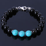 Handmade Men Women Gemstone Bracelet Black Obsidian Turquoise 925 Sterling Silver Spacer Clasp DiyNotion BR121