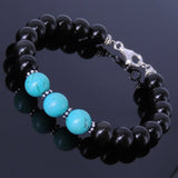 Handmade Men Women Gemstone Bracelet Black Obsidian Turquoise 925 Sterling Silver Spacer Clasp DiyNotion BR121