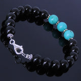 Handmade Men Women Gemstone Bracelet Black Obsidian Turquoise 925 Sterling Silver Spacer Clasp DiyNotion BR121