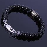 Men's Women Black Obsidian Sterling Silver Bracelet Gemstone 925 Fleur de Lis Bead DiyNotion Handmade BR279
