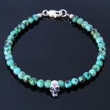 Handmade Men Women Gemstone Bracelet Natural African Green Turquoise 925 Sterling Silver Skull Clasp DiyNotion BR275