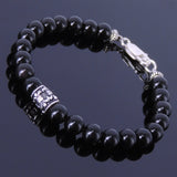 Men's Women Black Obsidian Sterling Silver Bracelet Gemstone 925 Fleur de Lis Bead DiyNotion Handmade BR279