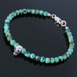 Handmade Men Women Gemstone Bracelet Natural African Green Turquoise 925 Sterling Silver Skull Clasp DiyNotion BR275