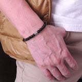 Men's Women Black Obsidian Sterling Silver Bracelet Gemstone 925 Fleur de Lis Bead DiyNotion Handmade BR279