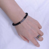 Handmade Men Women Gemston Bracelet Black Obsidian 925 Sterling Silver Dragon Charm DiyNotion BR276