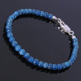 Men's Women Blue Apatite Sterling Silver Bracelet Natural Gemstone 925 Bead Clasp DiyNotion Handmade BR228